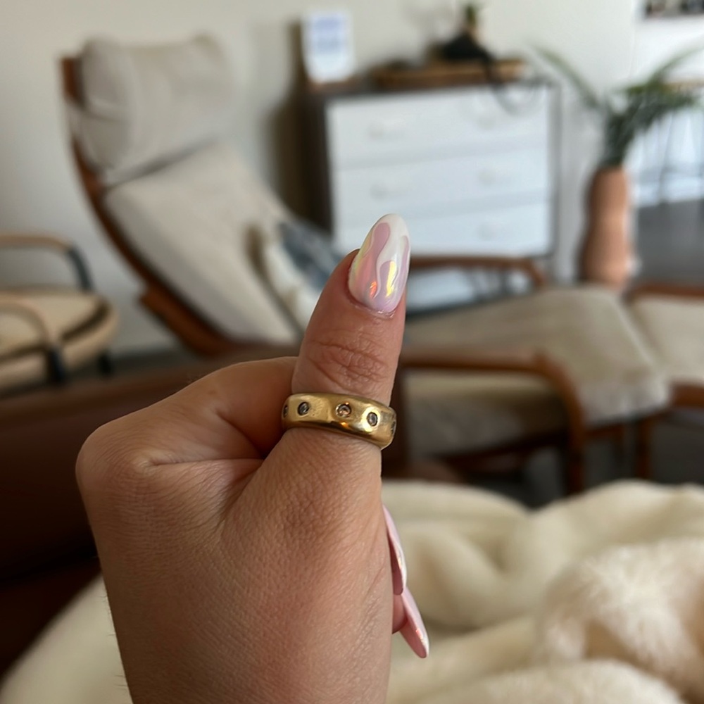 AURORA RING, Golden bronze ring inlayed with sparkling cz stones